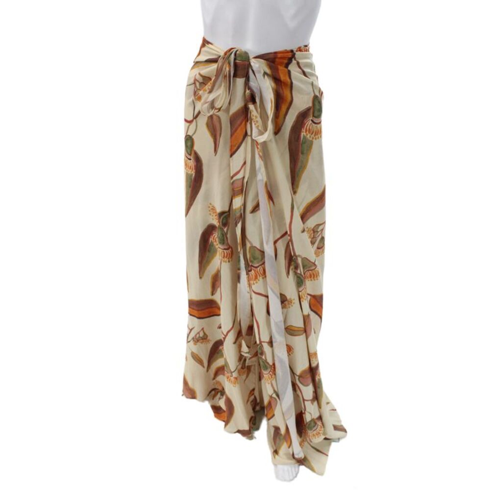 Andrea Iyamah Womens Maxi Wrap Skirt Beige Floral Polyester Size XS